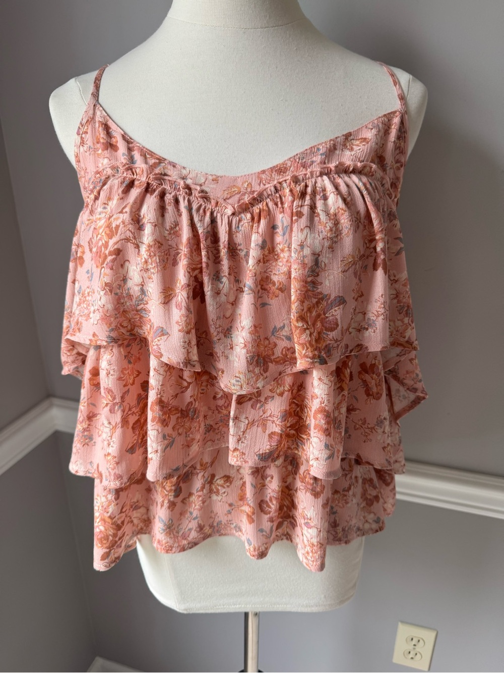 Romantic Pink Floral Tiered Ruffle Camisole